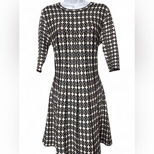 Elodie Black and White Geometric Midi Dress